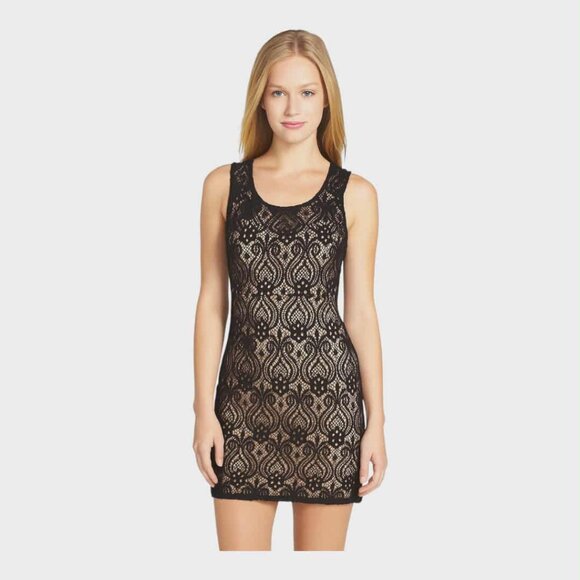 WISHFUL PARK Women's Mini Dress Small Black Tan Floral Nylon Spandex Polyester - Picture 1 of 5